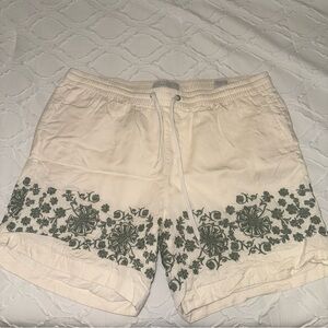 PacSun Cream and Green Embroidered Hybrid Shorts